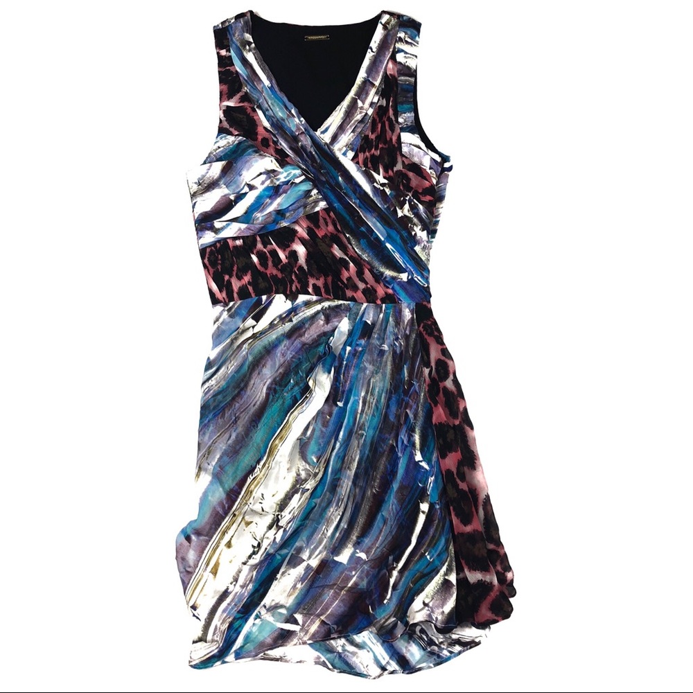 rebecca minkoff colorful silk abstract and leopard print dress size 2